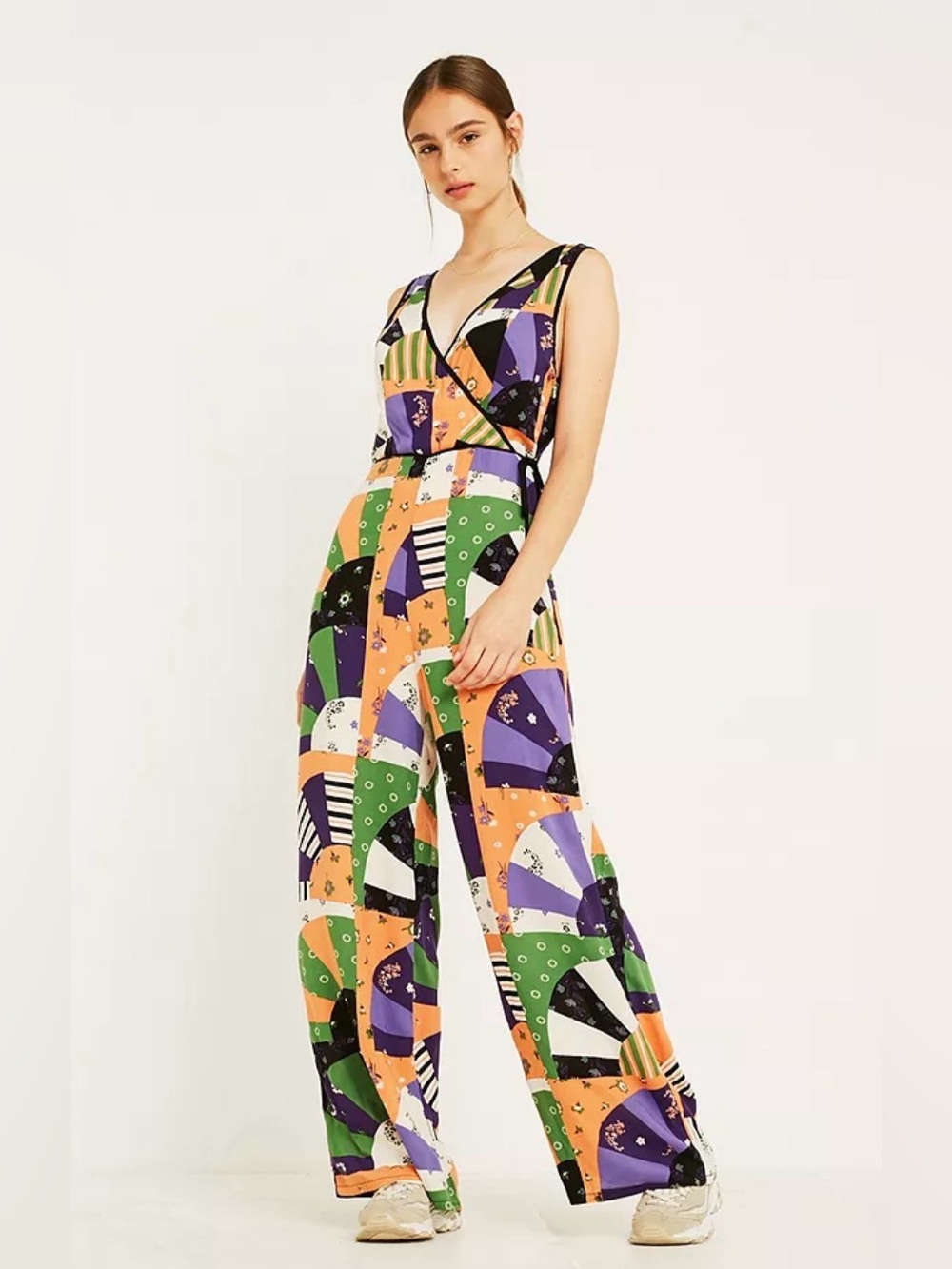Urban Outfitters Multi-Color Geometric Wrap Jumpsuit